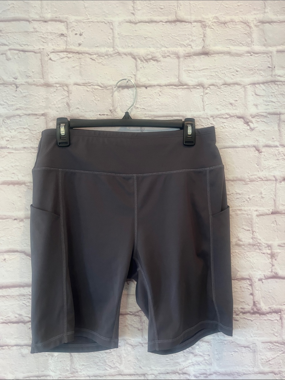 Gray High-Rise Women’s Active Bike Shorts with Side Pockets
